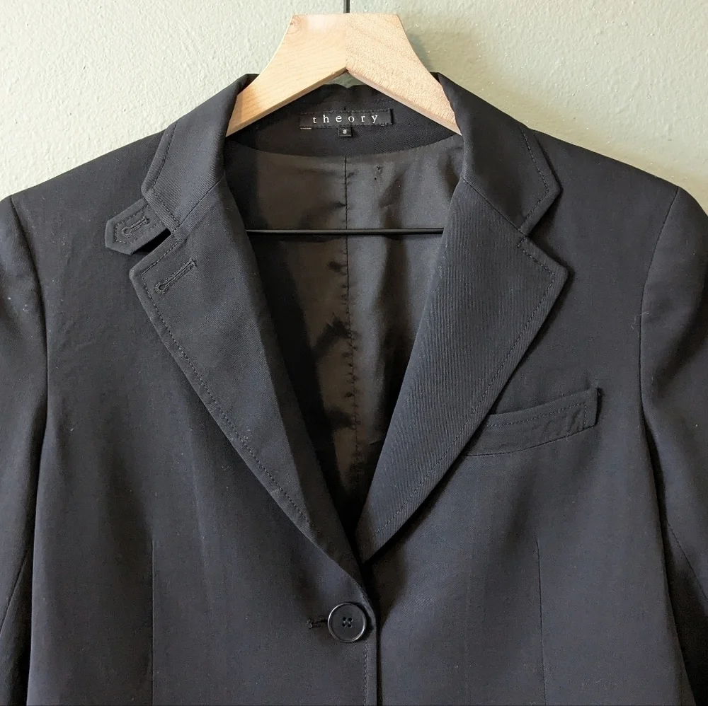 theory black wool blazer size 8 - Picture 2 of 7